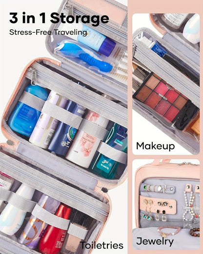 YinPin Travel Toiletry Bag, Hanging Travel Toiletry Bag with Jewelry Organizer Compartment Large Makeup Bag, PVC High Quality Cosmetic Travel Bag Trips Camping Bathroom