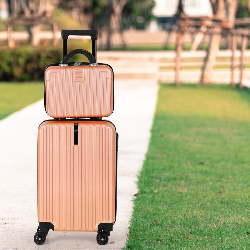 2pcs Luggage Set, 20-Inch Rolling Suitcase & 14-Inch Makeup Bag, Travel Carry-On Trolley Bag with Spinning Wheels & TSA Lock for Business & Leisure Flights. Available In Four Colors.