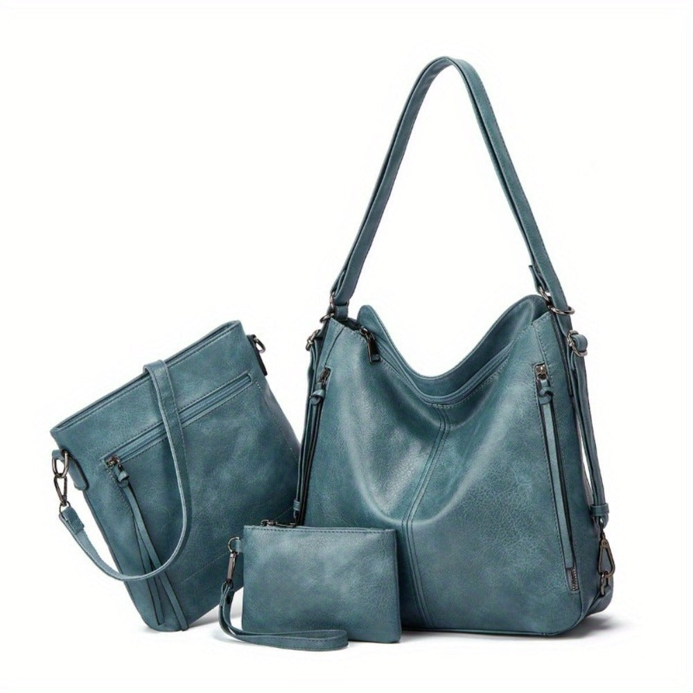 3pcs Women's Set Bag - Large Capacity Solid Color Shoulder Bag Set Backpack Multiple Ways to Carry Daily Commute