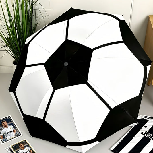 This New Folding Umbrella Features A Large Soccer Ball Print. It'S An Essential Umbrella For Soccer Enthusiasts, Portable, And Suitable For All Seasons. It'S A Casual Outdoor Accessory And A Must-have For The Home.