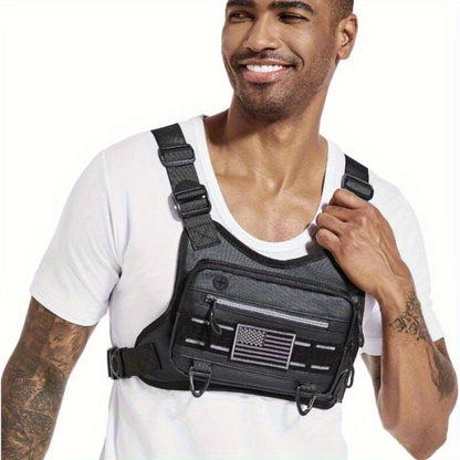 [Tactical Chest Bag] Men's Tactical Chest Bag - Lightweight Adjustable EDC Running Chest Pack - Multi-Pocket Outdoor Vest for Running, Hiking, Cycling & Exercise - EVA Breathable Material - Unisex Sports Chest Pouch for Outdoor Activities