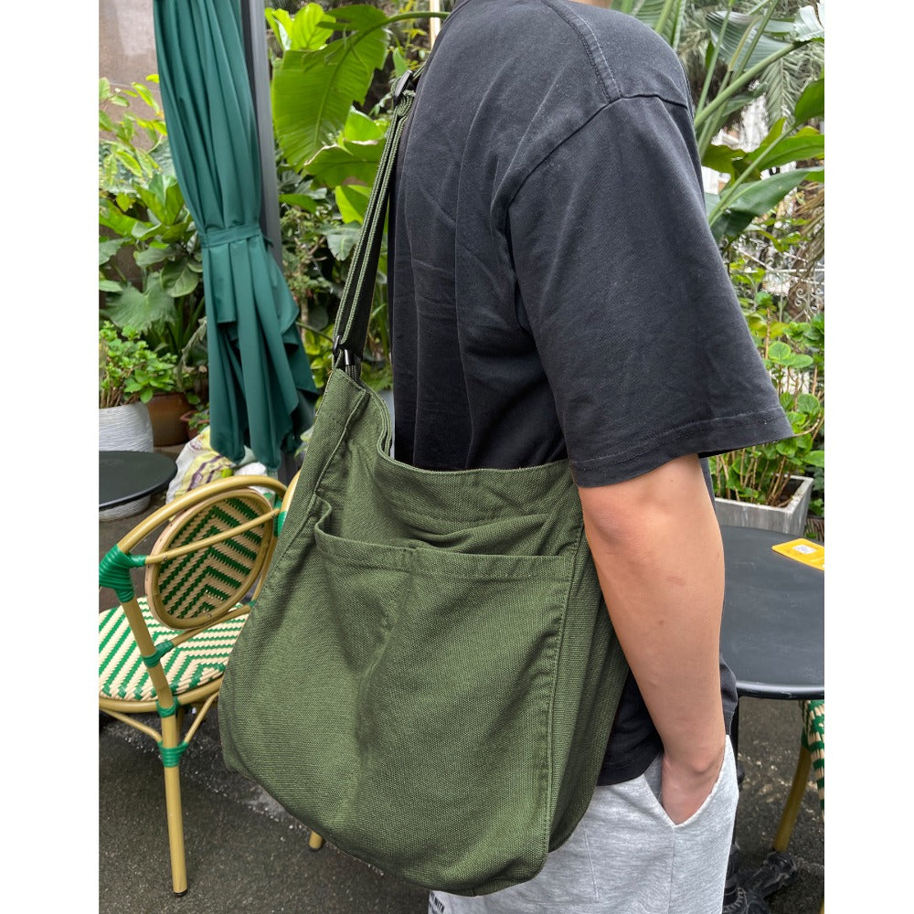 Canvas Hobo Crossbody Shoulder Tote Bag for Women and Men with Multiple Pockets - Casual Purse for Travel and Work