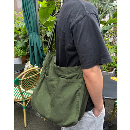 Canvas Hobo Crossbody Shoulder Tote Bag for Women and Men with Multiple Pockets - Casual Purse for Travel and Work