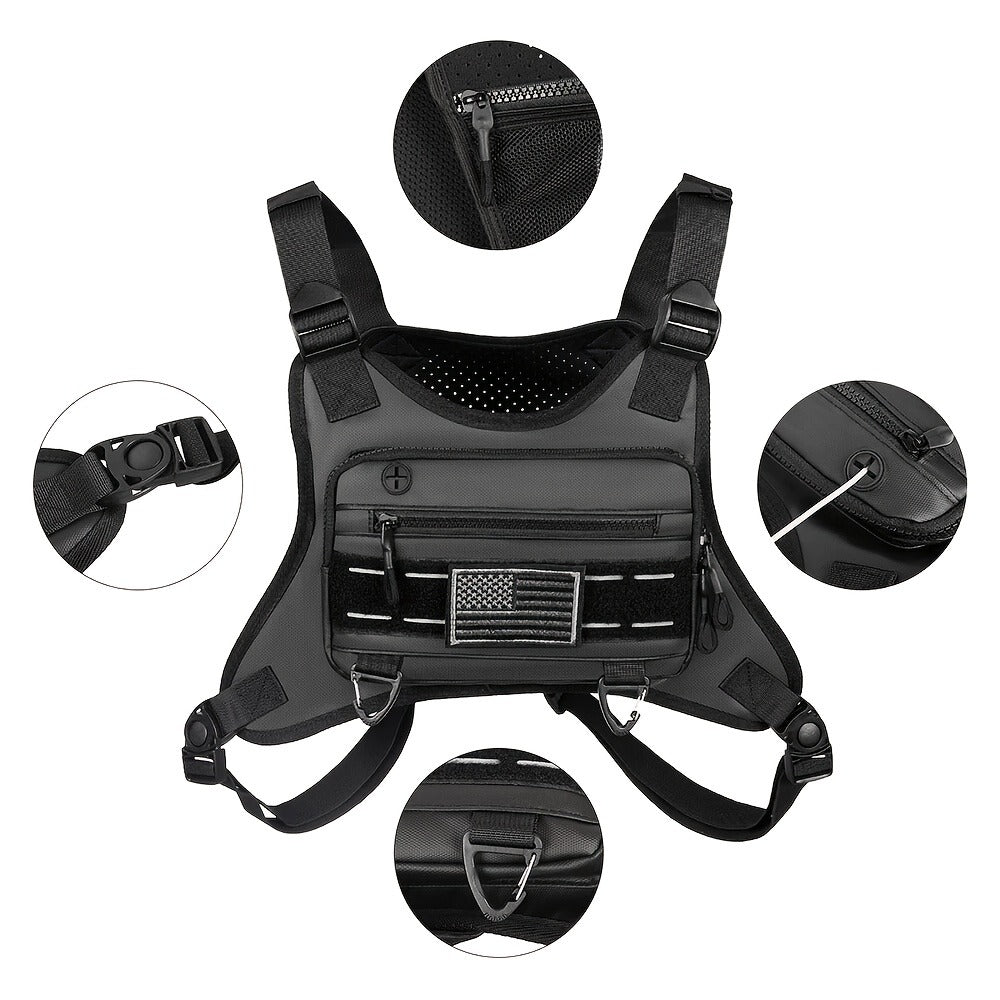 [Tactical Chest Bag] Men's Tactical Chest Bag - Lightweight Adjustable EDC Running Chest Pack - Multi-Pocket Outdoor Vest for Running, Hiking, Cycling & Exercise - EVA Breathable Material - Unisex Sports Chest Pouch for Outdoor Activities