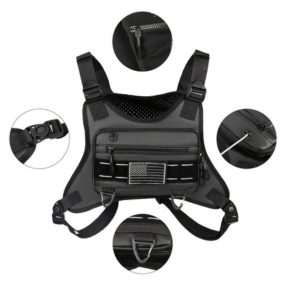 [Tactical Chest Bag] Men's Tactical Chest Bag - Lightweight Adjustable EDC Running Chest Pack - Multi-Pocket Outdoor Vest for Running, Hiking, Cycling & Exercise - EVA Breathable Material - Unisex Sports Chest Pouch for Outdoor Activities