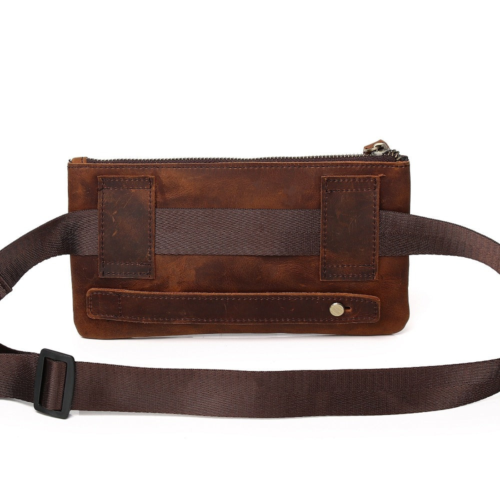 Stylish Retro Authentic Leather Hip Bag, Slim Phone Pouch, Vintage Crossbody Purse