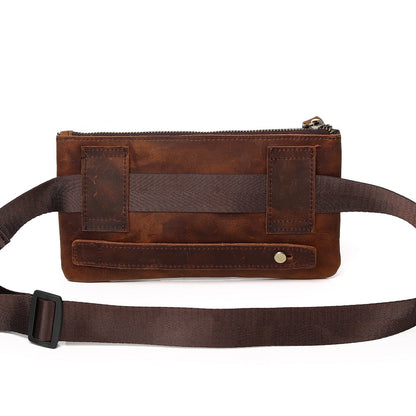 Stylish Retro Authentic Leather Hip Bag, Slim Phone Pouch, Vintage Crossbody Purse