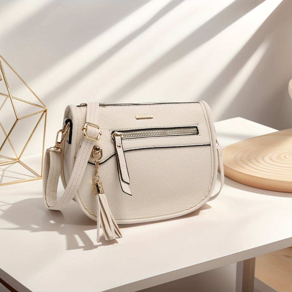Tepilte Women's PU Sling Shoulder Bag, A Trendy Small Crescent-shaped Bag, Lightweight Travel Backpack with Tassels, Available In Multiple Colors, Makes A Perfect Gift.