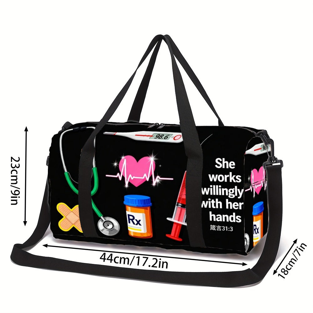 [Great Gift Machine Washable] Nurse Element Print Unisex Fitness Yoga Bag - Durable Daily Use (Great Gift) Machine Washable For Gym Large Capacity With Side/ Inner Pockets Adjustable Strap Travel Suitcase-Fixable