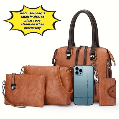 Fashionable And Versatile 4pcs Women's Bag Set, Retro Tote Bag, Crossbody Shoulder Bag, Handbag, Wallet, Oil Wax PU Tassel Tote Bag, Exquisite Y Scarf, Meeting The Needs Of Daily Commuting, Travel, for Best Birthday Gifts