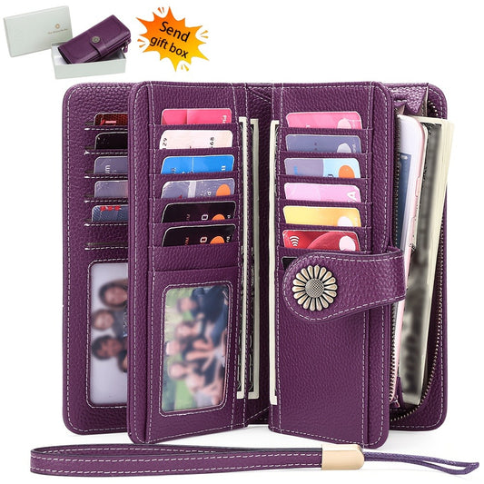 Purple Wallets for Women RFID Blocking, Long Wallet with 24 Card Slots & Phone Pocket, Large Capacity Wristlet Clutch, Gift Box for Daily Use