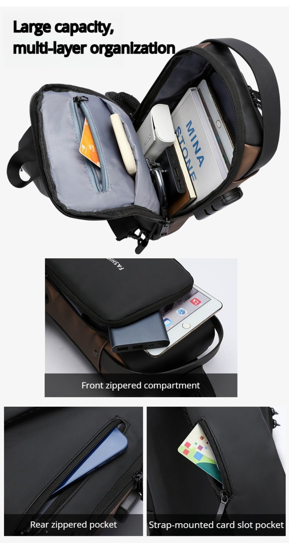 Combination Lock Security Chest Bag - Large Business Crossbody, Durable Travel & Work Tote