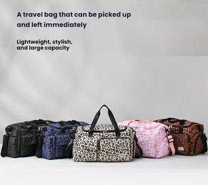 Large Size Large-Capacity Leopard Print Travel Duffel Bag with Multiple Compartments, Shoe Compartments And Spacious Overnight Carry-On Design-Durable Nylon Leisure Sports Fitness Bag, Suitable for Women, Gym, Travel, Weekend Travel, Fitness Bag
