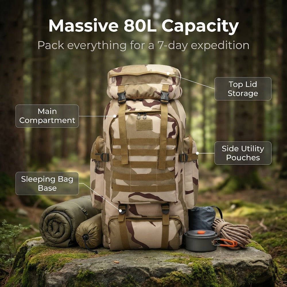 Men's Backpack for Mountain Climbing, Heavy Duty Double-Shoulder Travel Bag with Removable National Flag Patch Accessory