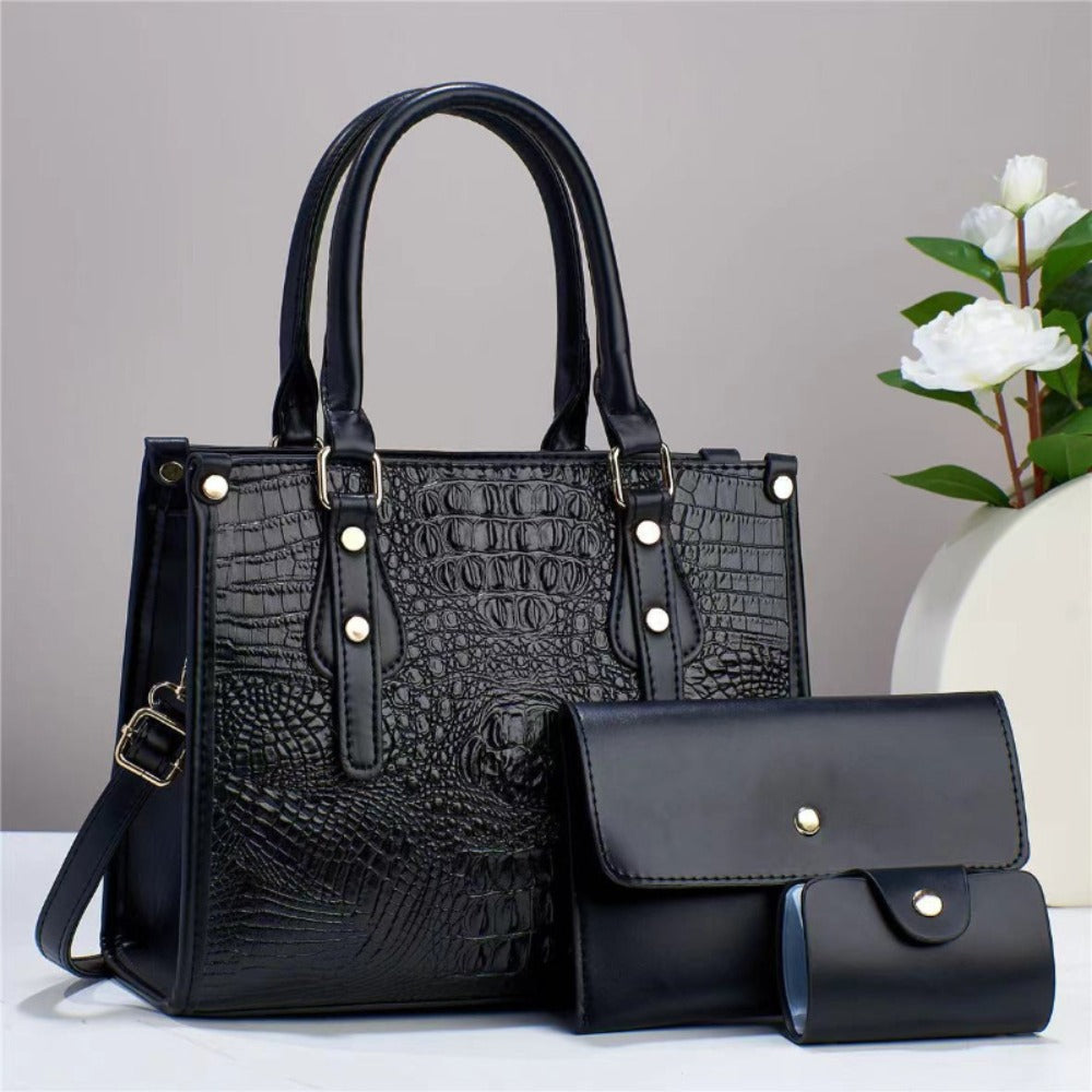3pcs Set PU Fashion Crossbody Bag, Crocodile Pattern Embossed Shoulder Bag, Large Capacity Crossbody Bag, Handbag, High Quality, Suitable As A Gift