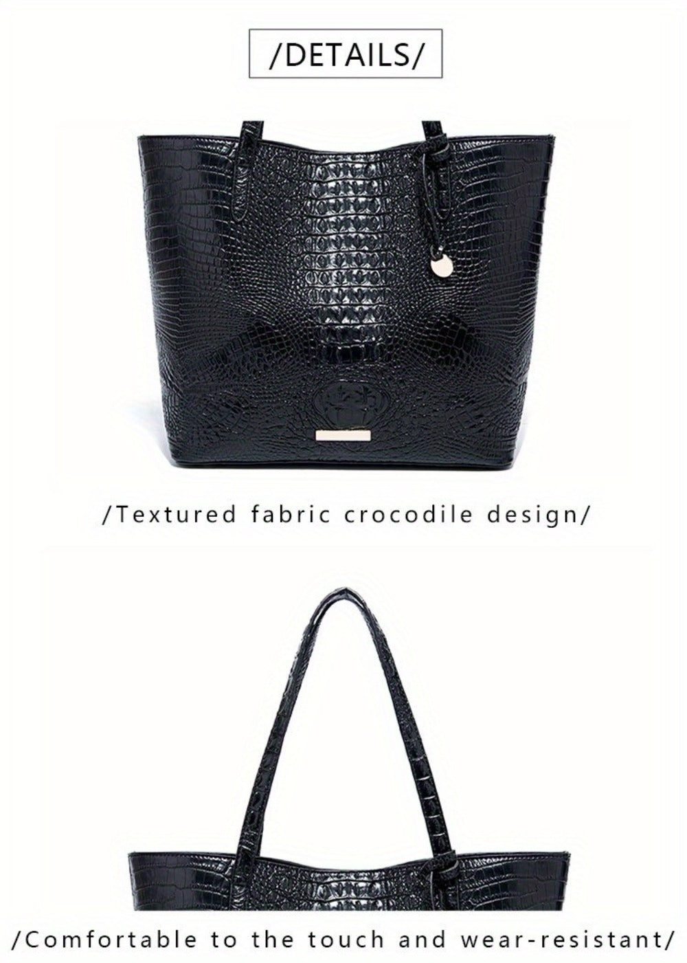 Stylish Two-Part Tote Bag Featuring a Crocodile Design And Elegant Metal Details, Offering Ample Storage for Versatile Carrying Options, Ideal for Various Occasions