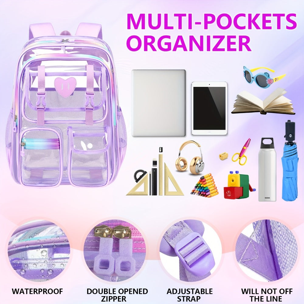 Clear Backpack For Stadium Events With Front Pocket Heavy Duty PVC Transparent For College Concert Sport Fashion Women Backpack School Beach Events Work Travel And Women/Men Gift
