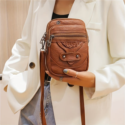Vintage Multi-Pocket Zippered Crossbody Bag for Women, Upgraded Soft Fabric, Stylish Urban Women Crossbody Bag with Studded Lace Detail, Multi-Compartment Phone Wallet for Daily Use, with Adjustable Strap, Black/Brown 1pc