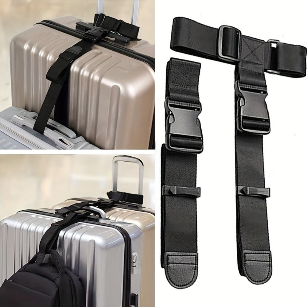 3pcs Heavy Duty Adjustable Luggage Strap - Durable Nylon Carrying Case Strap With Safety Buckle, T-strap Design For Ease Of Use, Perfect For Travel - Black, Travel Accessories | Minimalist Luggage Strap | Quick Release Buckle, Travel Luggage