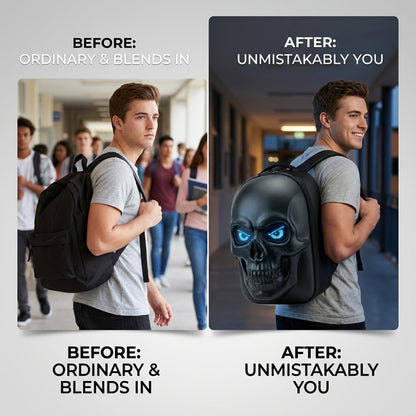 Cool 3D Skull LED Backpack with Programmable Animated Eyes, Smart App Control Hard Shell Motorcycle Bag for Cycling And Riding, Large Capacity Storage Casual Daypack, Fun Travel Backpack, Interactive Laptop Bag