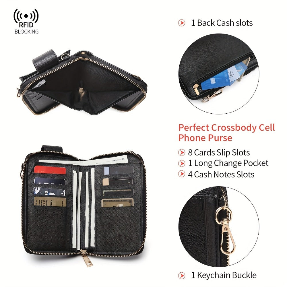Tepilte Women's  Mobile Wallet, Crossbody Purse with Wallet Card Slot, Zipper Closure, Adjustable Shoulder Strap And Wrist Strap for Cell Phone, Credit Card, Keys,  Fashion Crossbody Backpack, Perfect for Daily Commute, Valentine's Day Gift