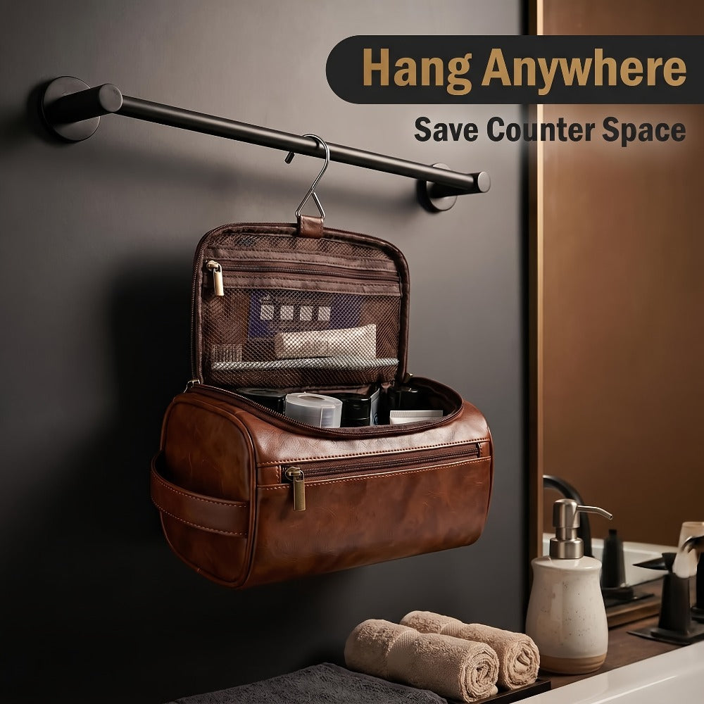 Large Capacity Men's Toiletry Bag, Portable High Quality PU Makeup Bag, Simple Travel Handbag for Business Trips