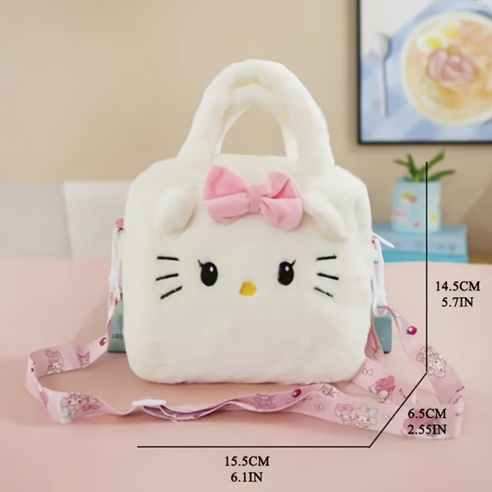 1pc Sanrio Hello Kitty, Kuromi, My Melody & Cinnamon Dog Plush Tote Bag/Shoulder Wallet - Cute Anime Kawaii Handbag with Soft Cushion, Detachable Strap & Zipper Closure, Sweet Style for,, (Gift)
