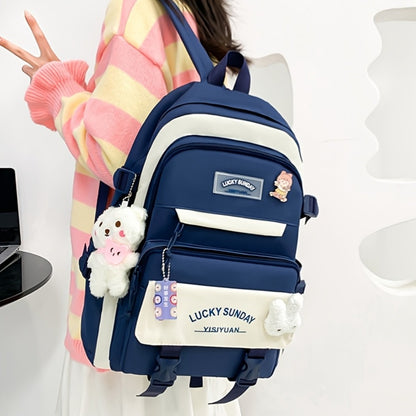 5pcs Solid Color Backpack, Teenager'S Travel Bag, Large Capacity Backpack, Easy Tote Bag, Pencil Case, Casual Crossbody Bag, Lightweight Student Shoulder Bag, for Teenager, For Teenager