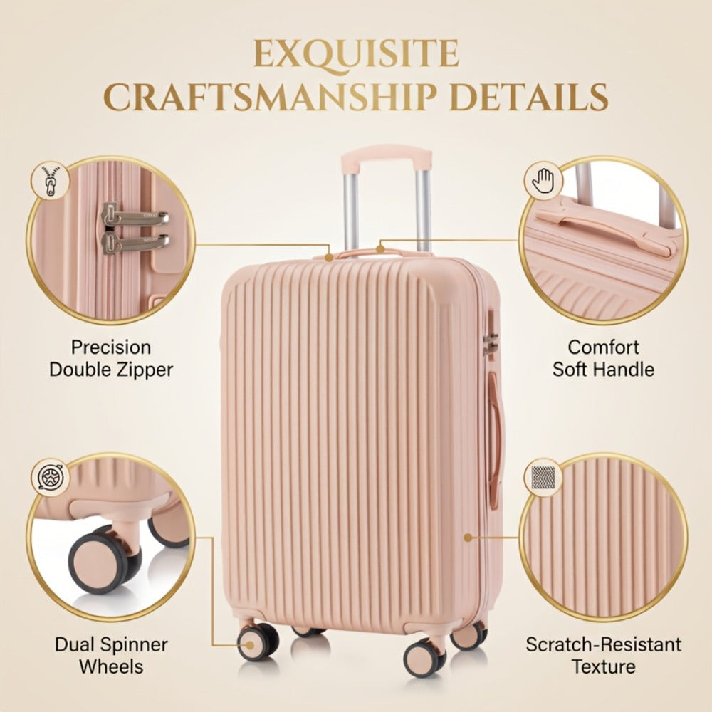 Lightweight Carry-On Suitcase Available in 20, 24, And 28 Inches, Featuring 360° Multi-Directional Wheels And a Combination Lock, with Checked Luggage Options in Pink for 24 And 28 Inches