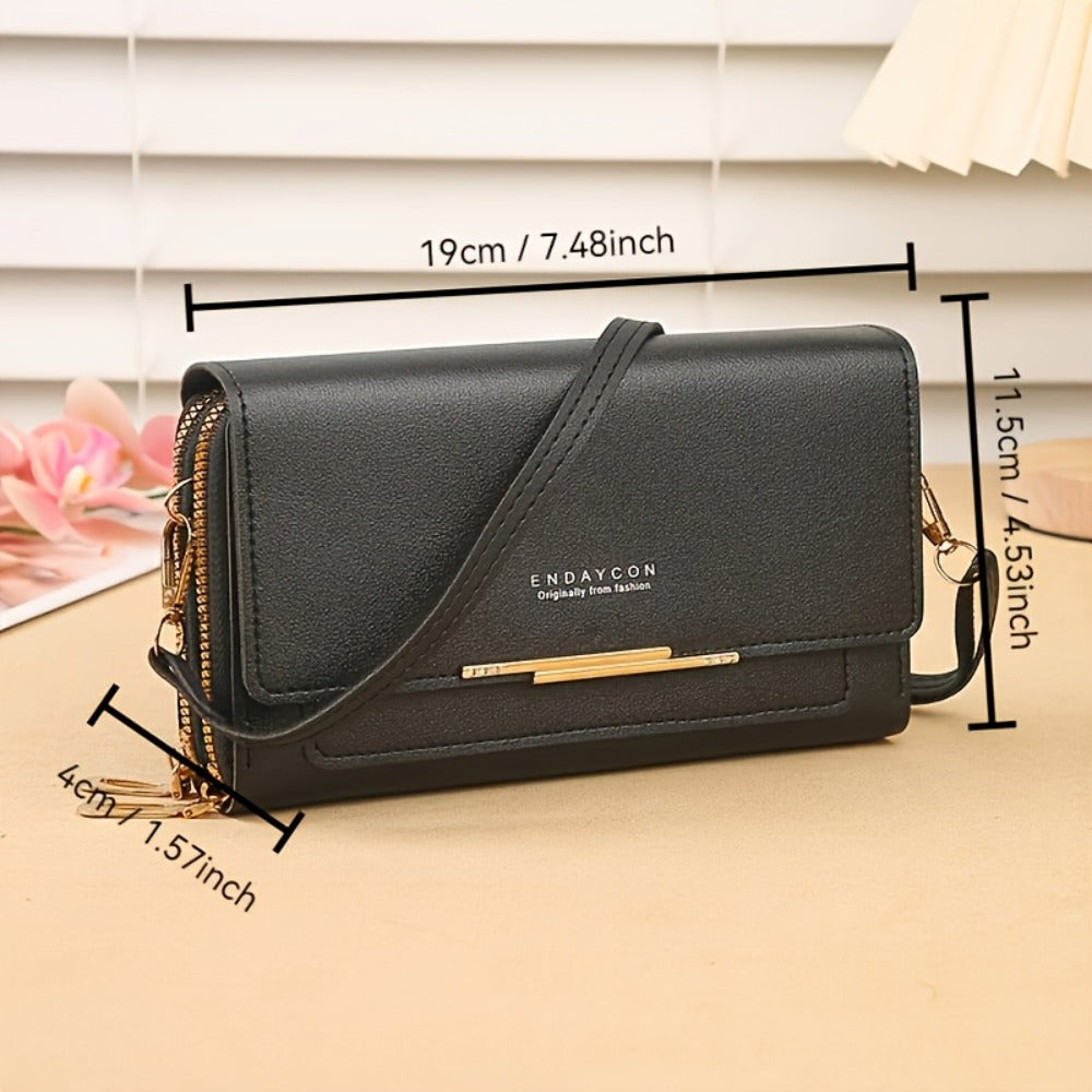 Ladies Multi-Zip Crossbody Bag with Removable Shoulder Strap - Synthetic Multi-Compartment Phone Bag/Wallet/Shoulder Bag, Large Capacity Layered Handbag, Suitable for Daily Use, Compatible with Smartphones And Cards (Casual & Professional)