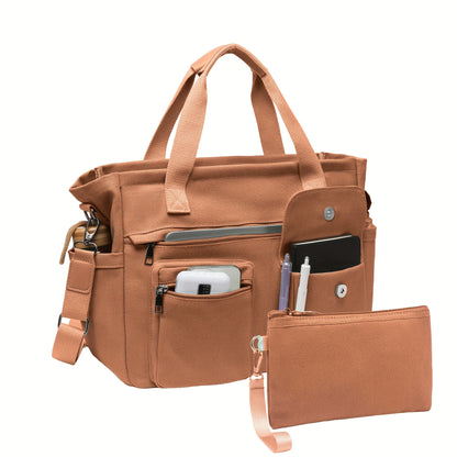 2pcs Set: Women's Large Canvas Tote Bag, Perfect as a Laptop Bag, Crossbody Shoulder Bag, Hobo Messenger Bag, Handbag, Travel Bag, Gym Tote Work Travel