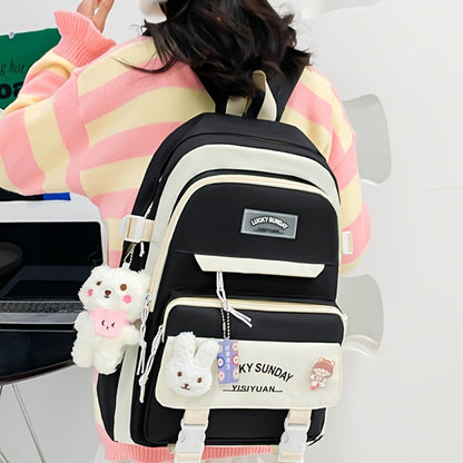 5pcs Solid Color Backpack, Teenager'S Travel Bag, Large Capacity Backpack, Easy Tote Bag, Pencil Case, Casual Crossbody Bag, Lightweight Student Shoulder Bag, for Teenager, For Teenager