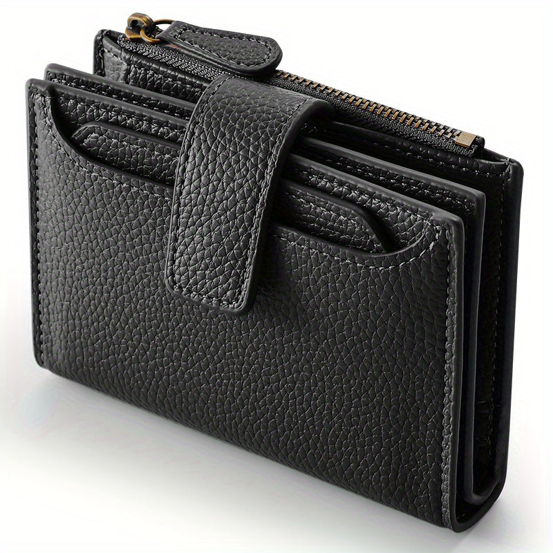 1pc Women's RFID Blocking Bifold Wallet - Compact Soft Card Holder with Zipper Coin Pocket & 4 ID Windows, Small Slim Minimalist Purse for Women