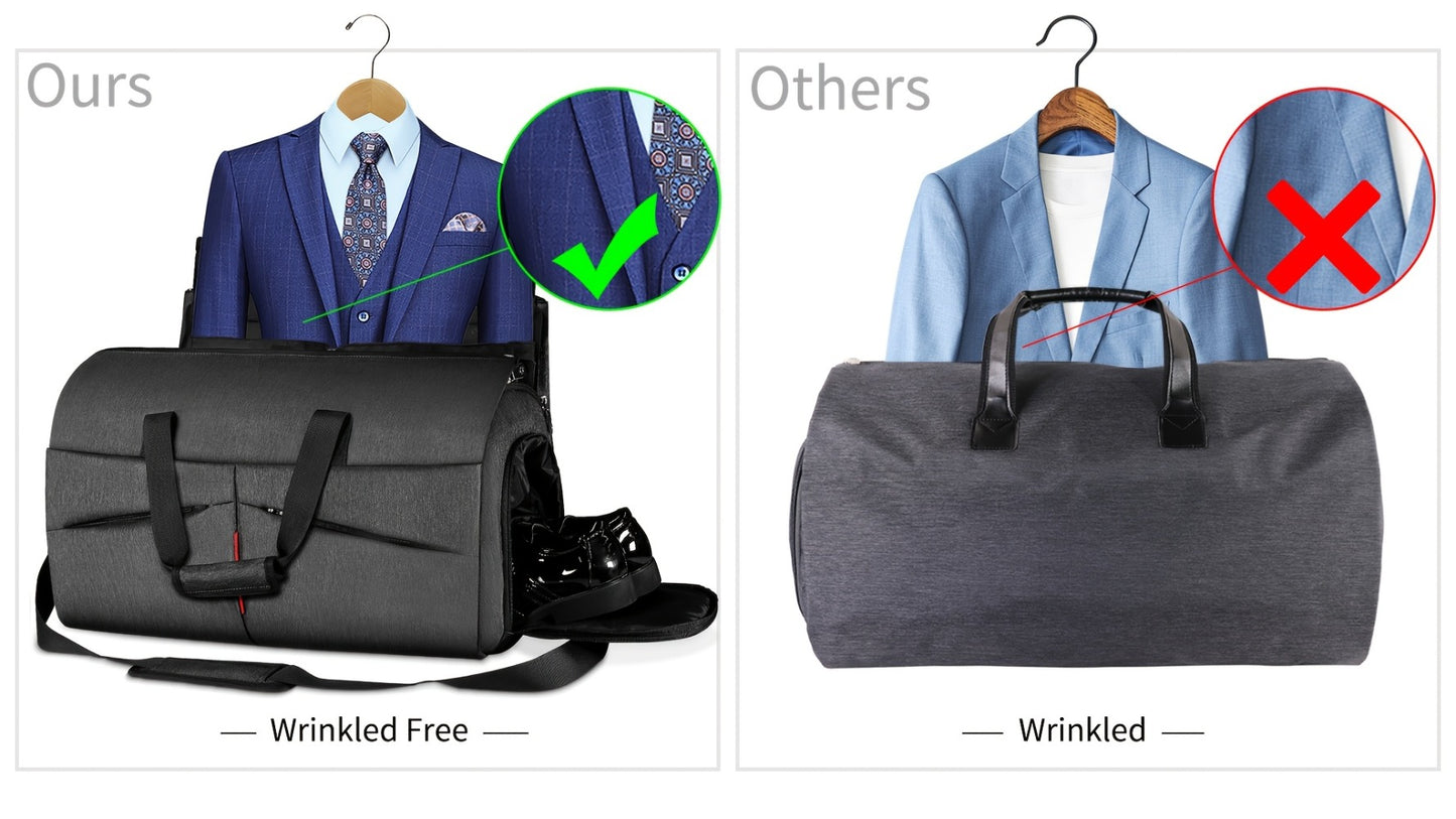RAINSMORE Carry On Garment Bag Convertible Suit Travel Bag With Shoes Compartment Large Hanging Garment Duffel Bag Weekender Duffle Bag For Men Women, Black