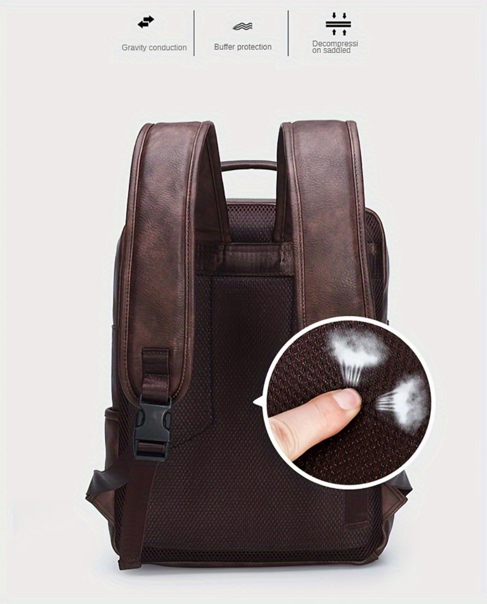 Laptop Backpack – 15.6 Inch, PU Leather, USB Charging, Anti Theft | Bag Vero – detail view 14