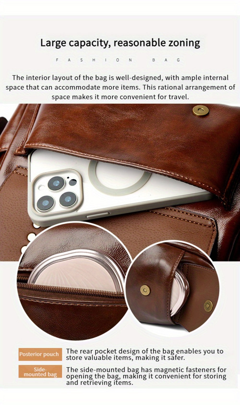 Crossbody Bag for Women – PU Leather, Large Capacity, Multi-Pocket, for Travel & | Bag Vero – detail view 26