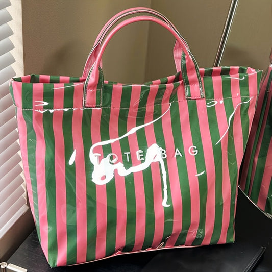 Beach Vacation Wind Color Block Striped Women's Tote Bag | Fashionable Large Capacity Work Handbag | Storage Bag | Wallet, Perfect for Daily Commuting, Shopping, and Vacation Travel, Essential for Dopamine Dressing