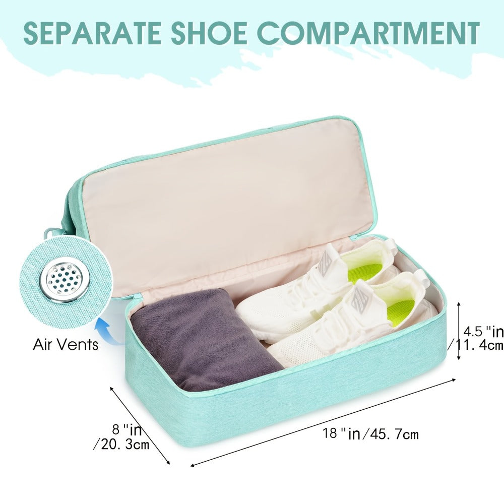 Foldable Travel Bag Weekend Bag 18x14x8 Personal Item Bag Gym Bag Underseat Carry On Bag with Wet Pocket & Shoe Compartment Charging Port Ideal for Gym Travel