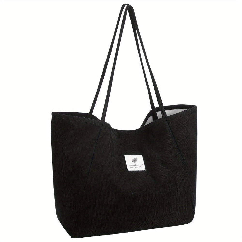 Corduroy Tote Bags for Women Shoulder Cord Purse with Inner Pocket, Large Capacity Tote Purse Reusable Grocery Shoulder Bag
