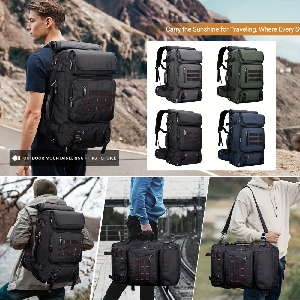 A Large Capacity Hiking Backpack, Suitable for Outdoor Camping, Mountain Climbing, And Long-Distance Travel. It Features Multiple Functions As a Handheld, Dual-Shoulder, Or Crossbody Sports Bag, Is Sturdy And Durable with a Shoe Pocket