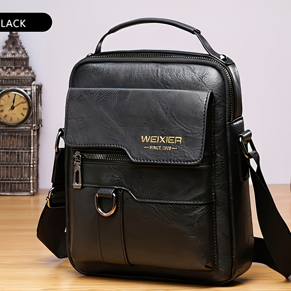 New Men's Genuine Leather Diagonal Backpack, Retro Street Style Large Capacity Commuter Bag, Adjustable Shoulder Strap, Durable Cowhide for Business Travel And Everyday Use, The Perfect Gift for Father's Day