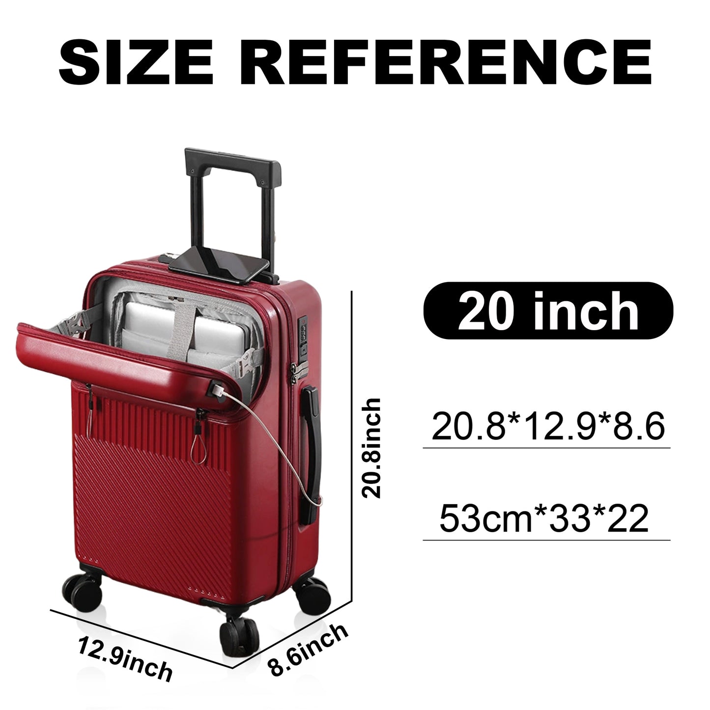 20in carry on luggage+luggage Bag Set, with cup holder and charger, with 360°Spinner Wheels TSA Lock and Adjustable Telescopic Handle Durable Travel Suitcases, Hardshell Luggage with Wheels, Vacation Packing, Travel Luggage Set, Sleek Design, Modern Lugga