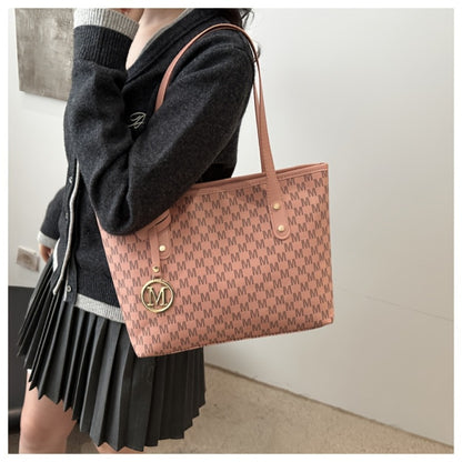 Sanrio Women'S Large Capacity Tote Bag, with Small Pink Bag And Decorative Bow, Zipper Closure Design, 3pcs/4pcs, Fashion Letter Print Shoulder Bag, Handbag for Daily Casual Travel Commute