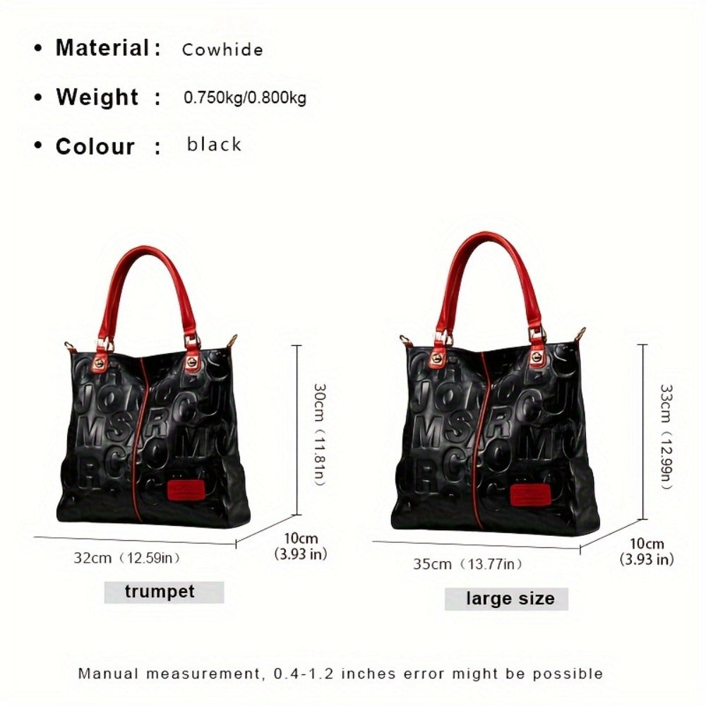 Head Layer Cowhide Letter Bag, Fashionable Motorcycle Bag, Tote Bag, Genuine Leather Women'S Bag, Handbag, Shoulder Bag, Fashionable Hand-held Crossbody Bag