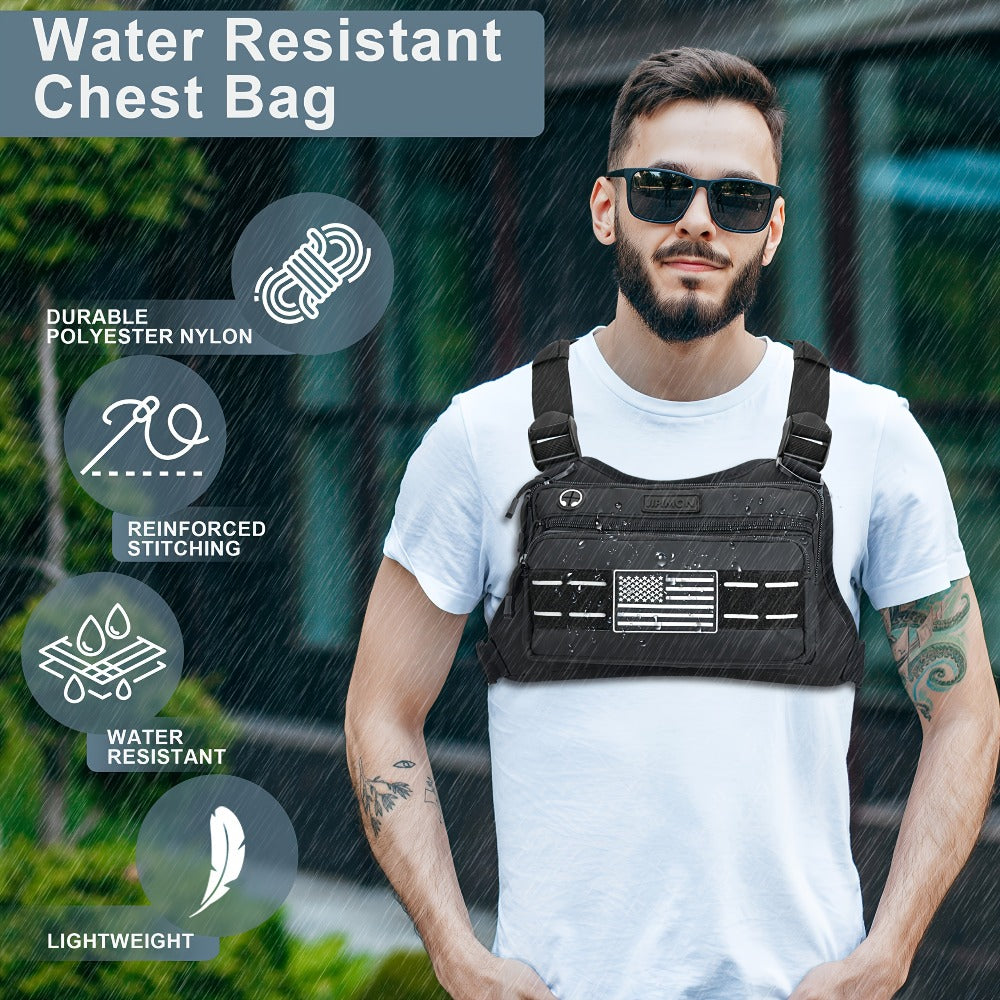 [Tactical Chest Bag] Men's Tactical Chest Bag - Lightweight Adjustable EDC Running Chest Pack - Multi-Pocket Outdoor Vest for Running, Hiking, Cycling & Exercise - EVA Breathable Material - Unisex Sports Chest Pouch for Outdoor Activities