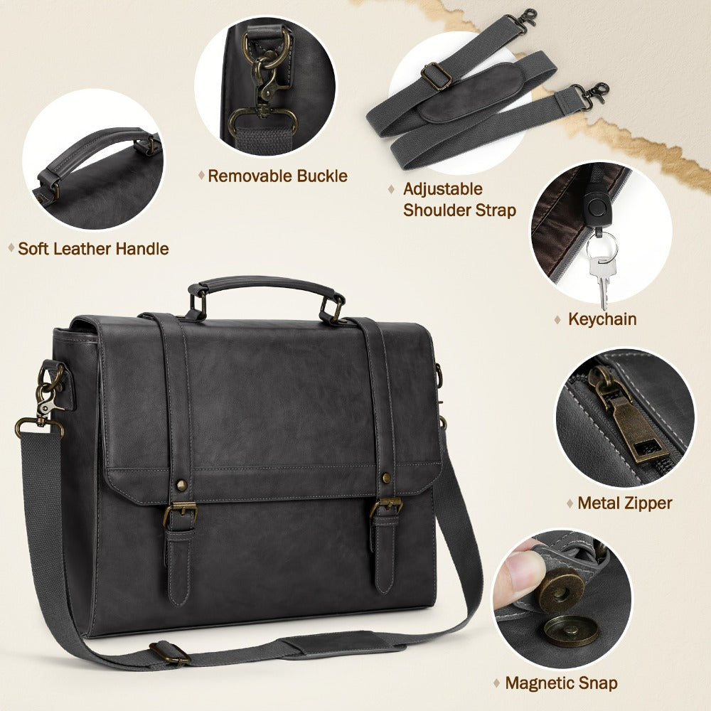 Messenger Bag for Men 15.6 inch Vintage Waterproof Laptop Briefcase Large Computer Laptop Bag Satchel Bag Retro Shoulder Bag for Office Business Travel College