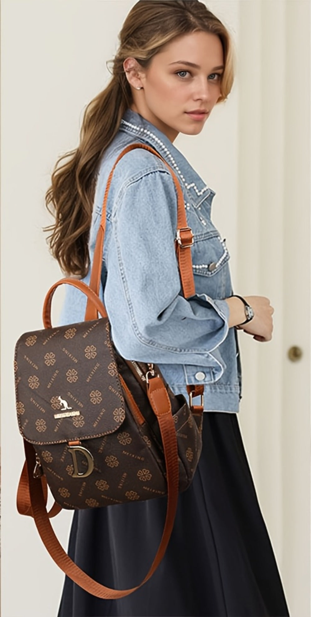 Ladies New High-end Dushi Simple Casual Small Backpack, Fashionable And Lightweight Backpack, Large Capacity, Multi-function Multi-pocket Design, Retro Print Trendy Schoolbag, Suitable for Students, Office Workers And Travelers, Best Gift