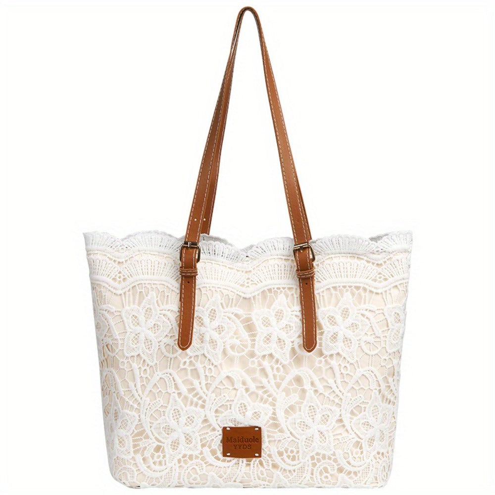 Women's Handbag Purse Shoulder Bag Tote- Elegant Lace Design, Foldable& Lightweight, Adjustable Strap(16"), Kiss Lock Closure, Polyester Lining, Wristlet Strap- for Work, Travel, Shopping, Gift for Mom, Wife, Women, Thanksgiving Chrismas Birthday