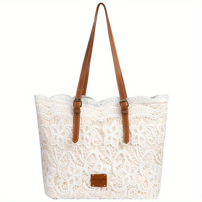 Women's Handbag Purse Shoulder Bag Tote- Elegant Lace Design, Foldable& Lightweight, Adjustable Strap(16"), Kiss Lock Closure, Polyester Lining, Wristlet Strap- for Work, Travel, Shopping, Gift for Mom, Wife, Women, Thanksgiving Chrismas Birthday