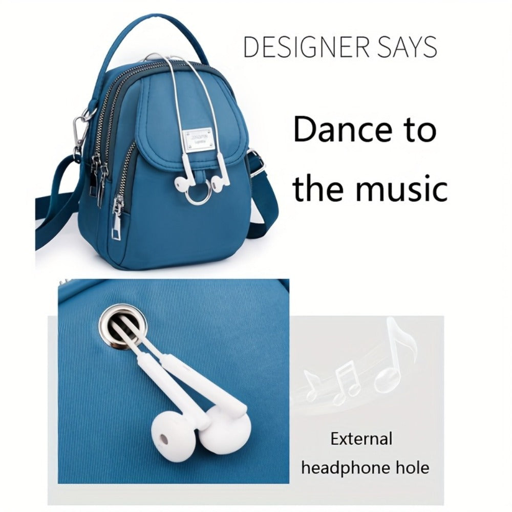 4 Colors Lightweight Nylon Women's Messenger Bag - Casual Mini Handbag with Multi-Zipper Compartments, Detachable Adjustable Shoulder Strap & Metal Rings, Available in Lavender, Black, Dark Purple, Grey, Brown, Sapphire Blue, Small Crossbody Bag, Versatil